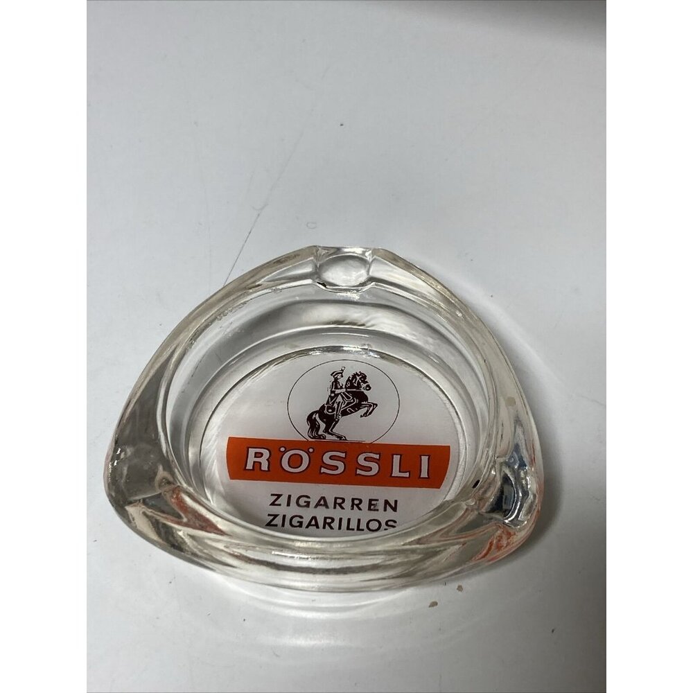 VTG Rossli Rössli Zigarren Zigarillos 5” Cigar Glass Ashtray Germany Rare Form